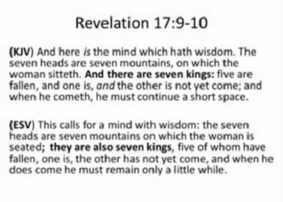 Mystery Babylon - Revelation 17:9-10 KJV compared to ESV translations